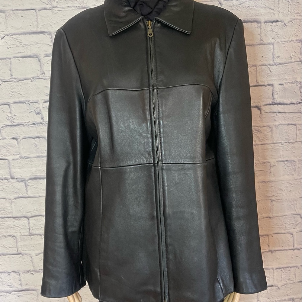 Jason Kole 100% Leather Zip Front Jacket Size Large 24in shoulder to sleeve